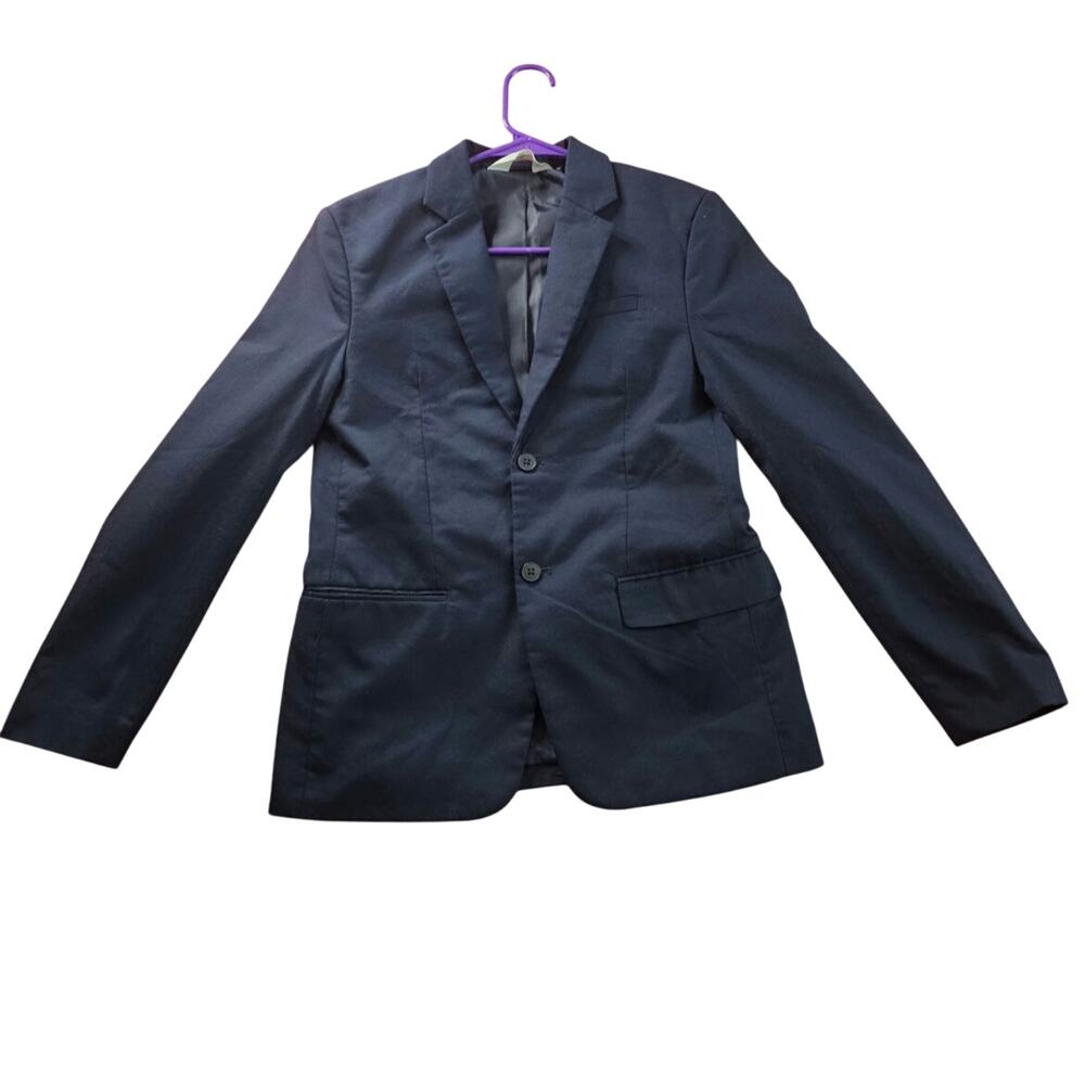 H&M Dark Navy Blue Cotton Blazer Jacket Fitted Small Old Money Dark Academia